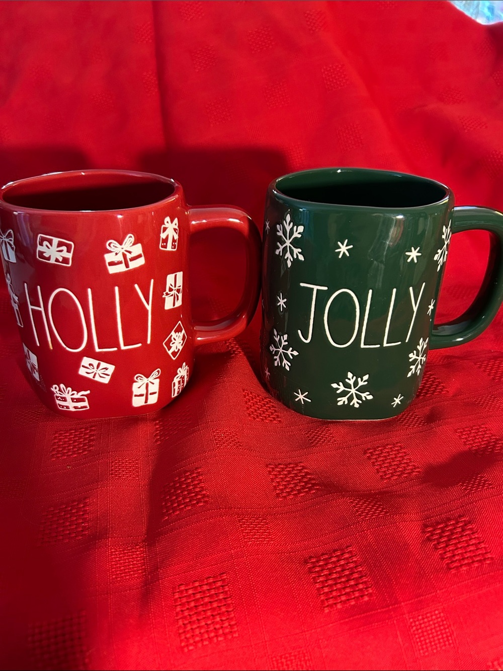 Holiday 'Holly' & 'Jolly' Rae Dunn Christmas Mug Set - Red & Green